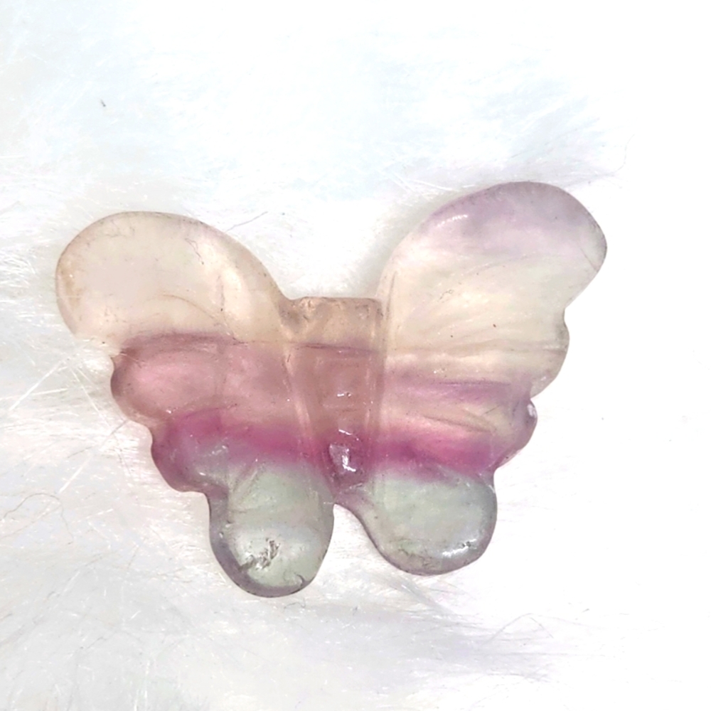 Mini Rainbow Fluorite Crystal Butterfly Carving.